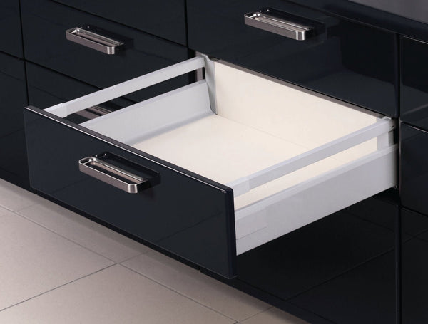 Topslide drawer box with slab style drawer front.