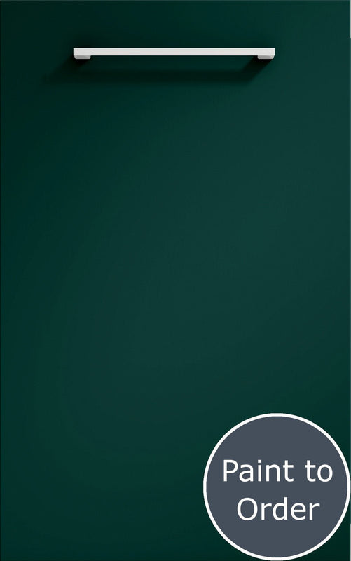 Vivo matt fir green door with silver handle. Labelled 'Paint to order'.