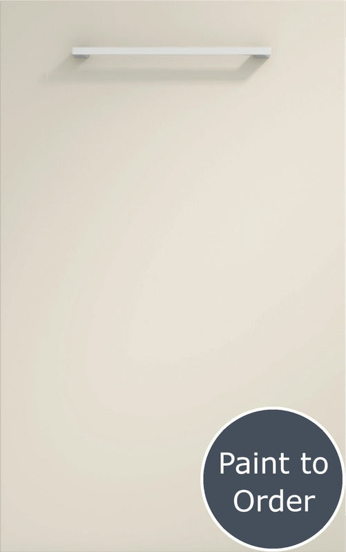 Vivo matt mussel door with silver handle. Labelled 'Paint to order'.