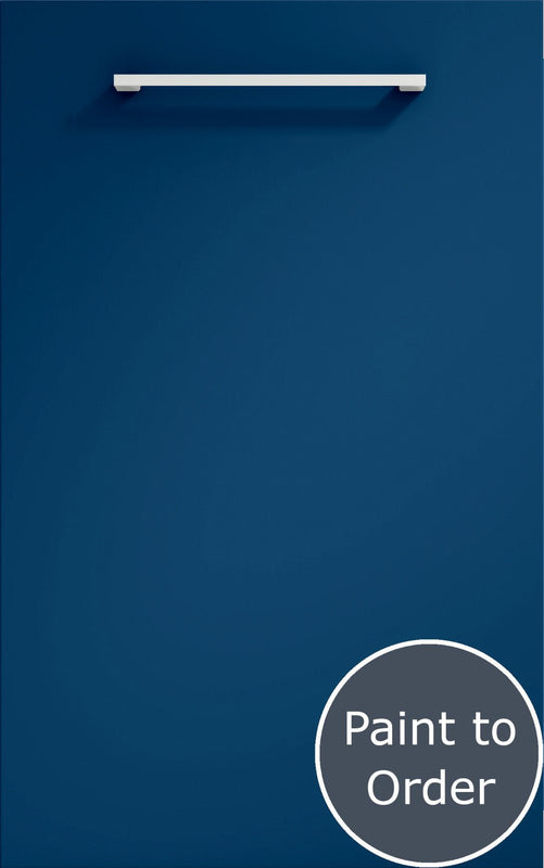Vivo matt sapphire blue door with silver handle. Labelled 'Paint to order'.