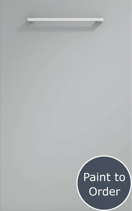 Vivo matt silver grey door with silver handle. Labelled 'Paint to order'.