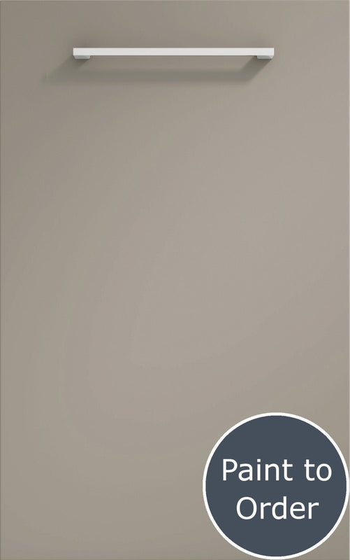 Vivo matt stone grey door with silver handle. Labelled 'Paint to order'.