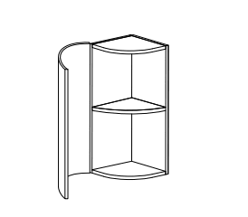 Line drawing of a curved wall unit.